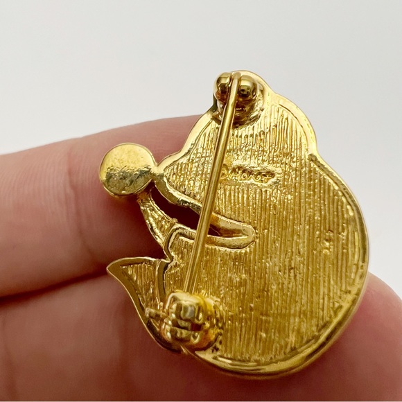 Vintage Monet Signed Panda Bear Goldtone Clear Rhinestone Small Pin Brooch - Picture 4 of 4